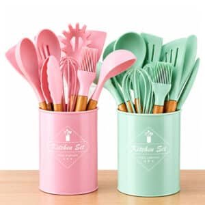 12Pcs Silicone Cooking Utensils Set – Wooden Handle